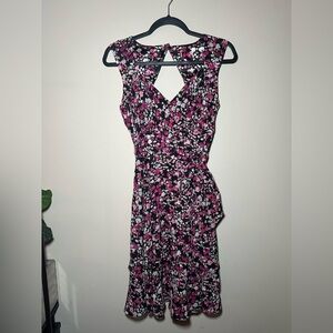 White House Black Market Multicolor Floral Tie Tiered Pinup Dress Size 2